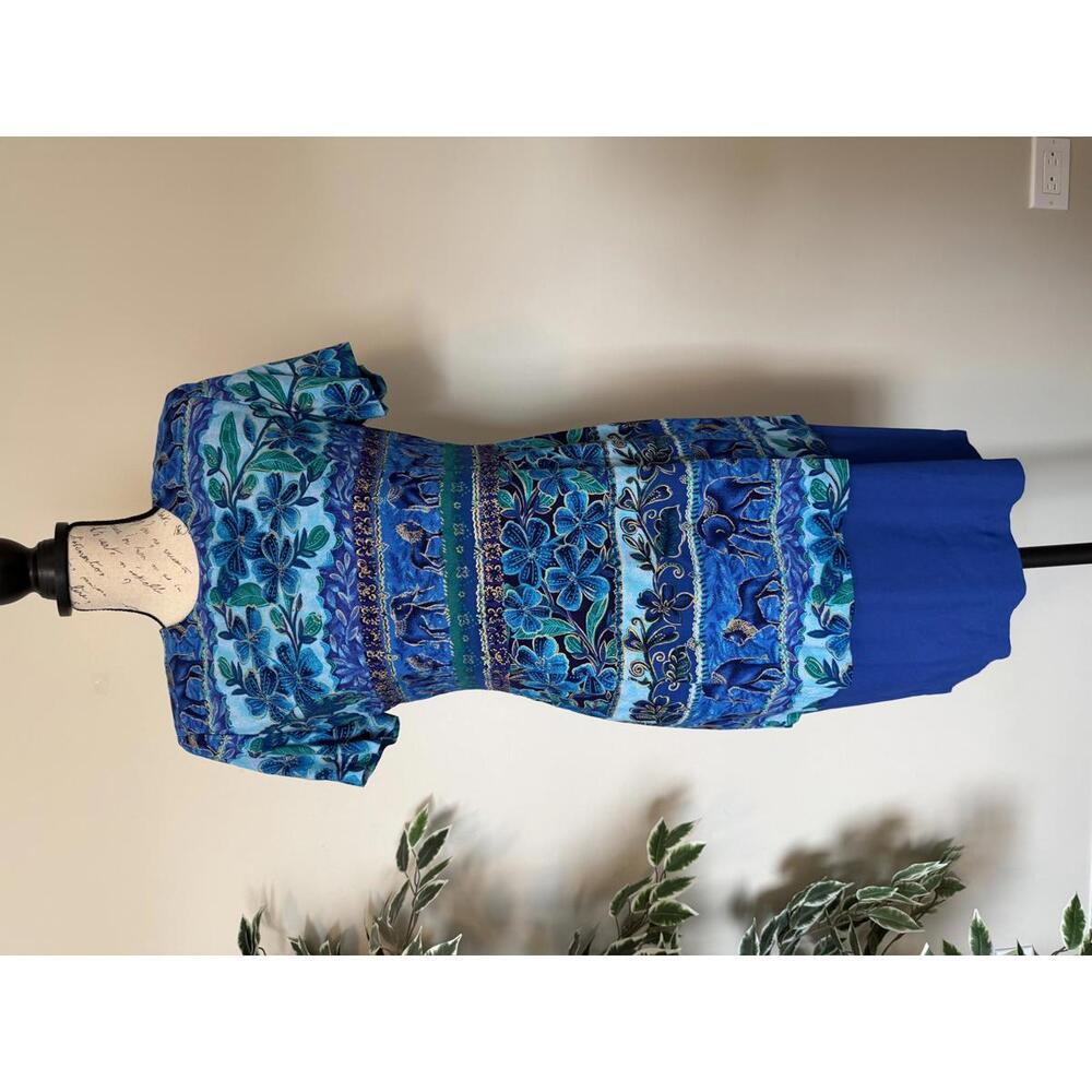 Vintage KC Spencer Women's Blue Elephant Lion Floral Safari Layered Dress Size 4